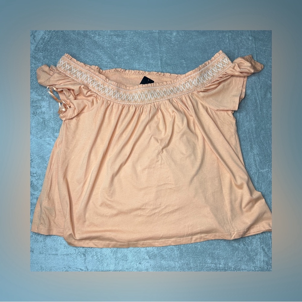 Torrid Womens 2 Jersey Off Shoulder Smocked Yoke Top Peach Bloom 2X